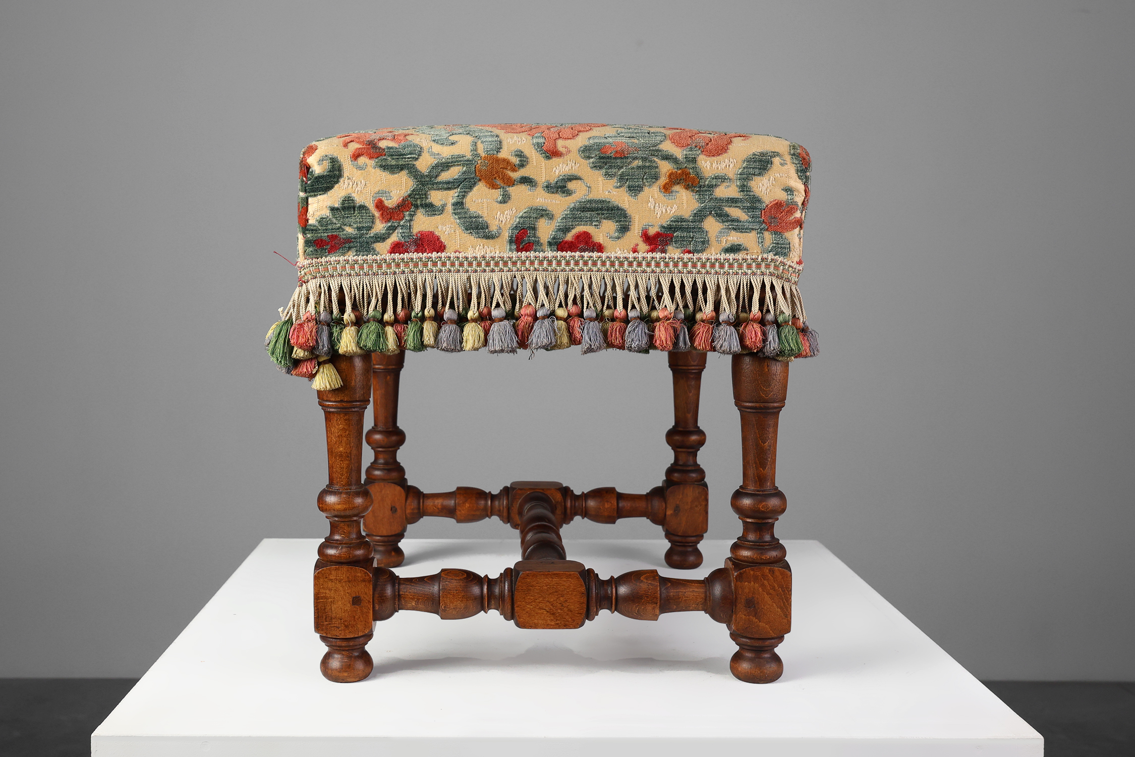 Antique Wood and Fabric Ottoman, France, 1890sthumbnail